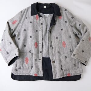Wildroot Womens L Reversible Linen Silk Jacket & Top Set Lagenlook Embroidered
